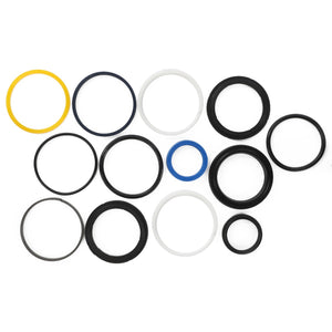 The AGCO | SEALS KIT - AL5036154 features meticulously arranged rubber O-rings in various sizes and colors, including black, yellow, blue, and white, set against a pristine white background.