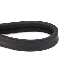 Close-up of a Genuine AGCO Drive Belt, specifically the Straw Chopper Drive - D41978900, commonly used in machinery and automotive applications. The black rubber belt is looped into a flexible, continuous circle, ensuring optimal performance by minimizing noise and slippage.