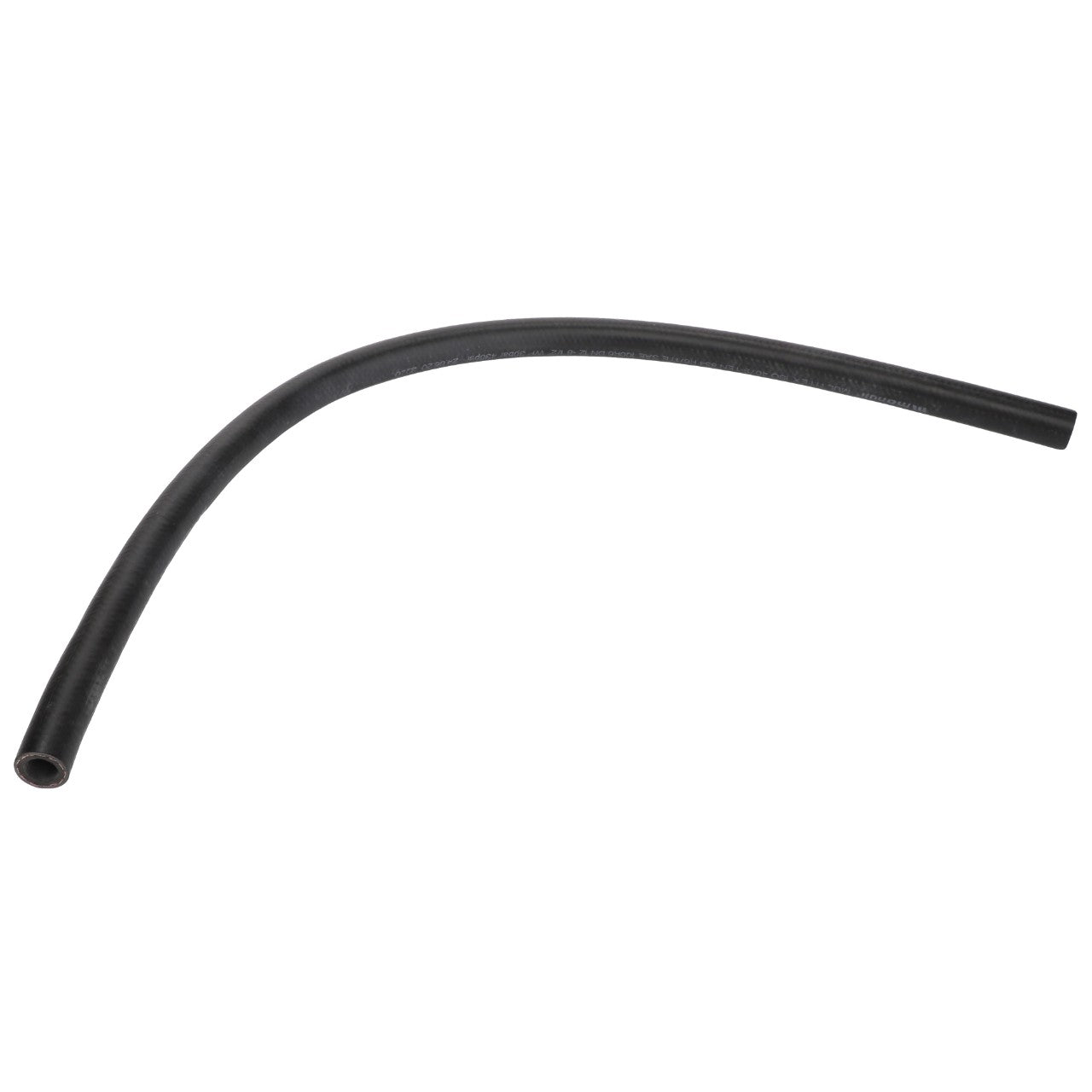 The AGCO | Hydraulic Hose - Acw139936A, a black rubber hose with flexibility, is slightly bent in an arc shape against a white background.