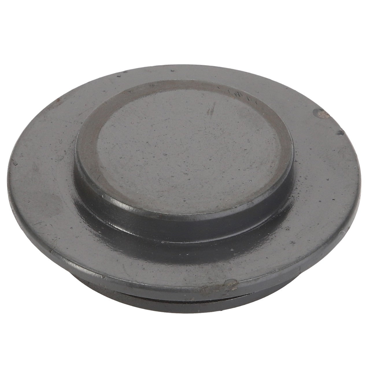 The AGCO CIRCLIP - ACY1100340 is a gray, circular, flat metal object featuring a raised center and a slightly beveled edge. Unfortunately, there is no current product description information available.