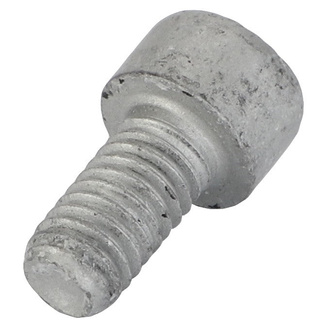 Close-up of a single, worn, cylindrical metal screw with a hex socket head and partially threaded shank. This product is the AGCO | Socket Head Setscrew - Acw1047300 by AGCO.