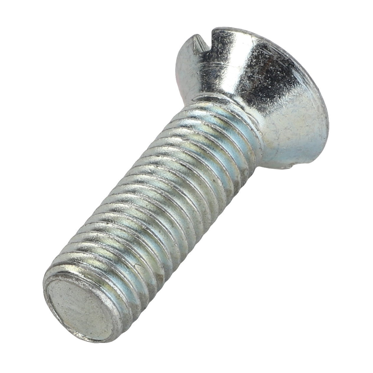 A silver slotted flathead screw with a threaded body and beveled head, known as AGCO | BOLT - D26740289, no data available regarding its exact specifications.