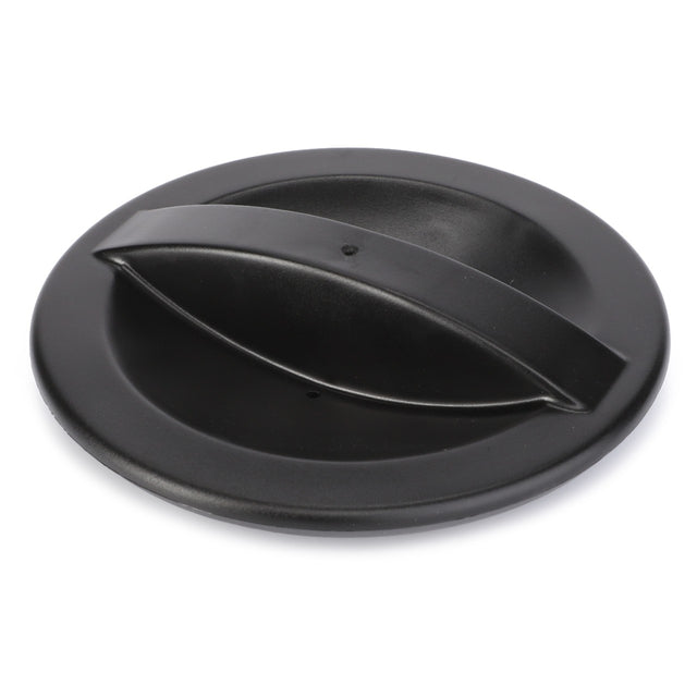 A black plastic lid with a handle, likely used as a cover for a small pot or container, reminiscent of the robust design you'd find on Massey Ferguson equipment, officially known as the AGCO Plug - 4271259M4.