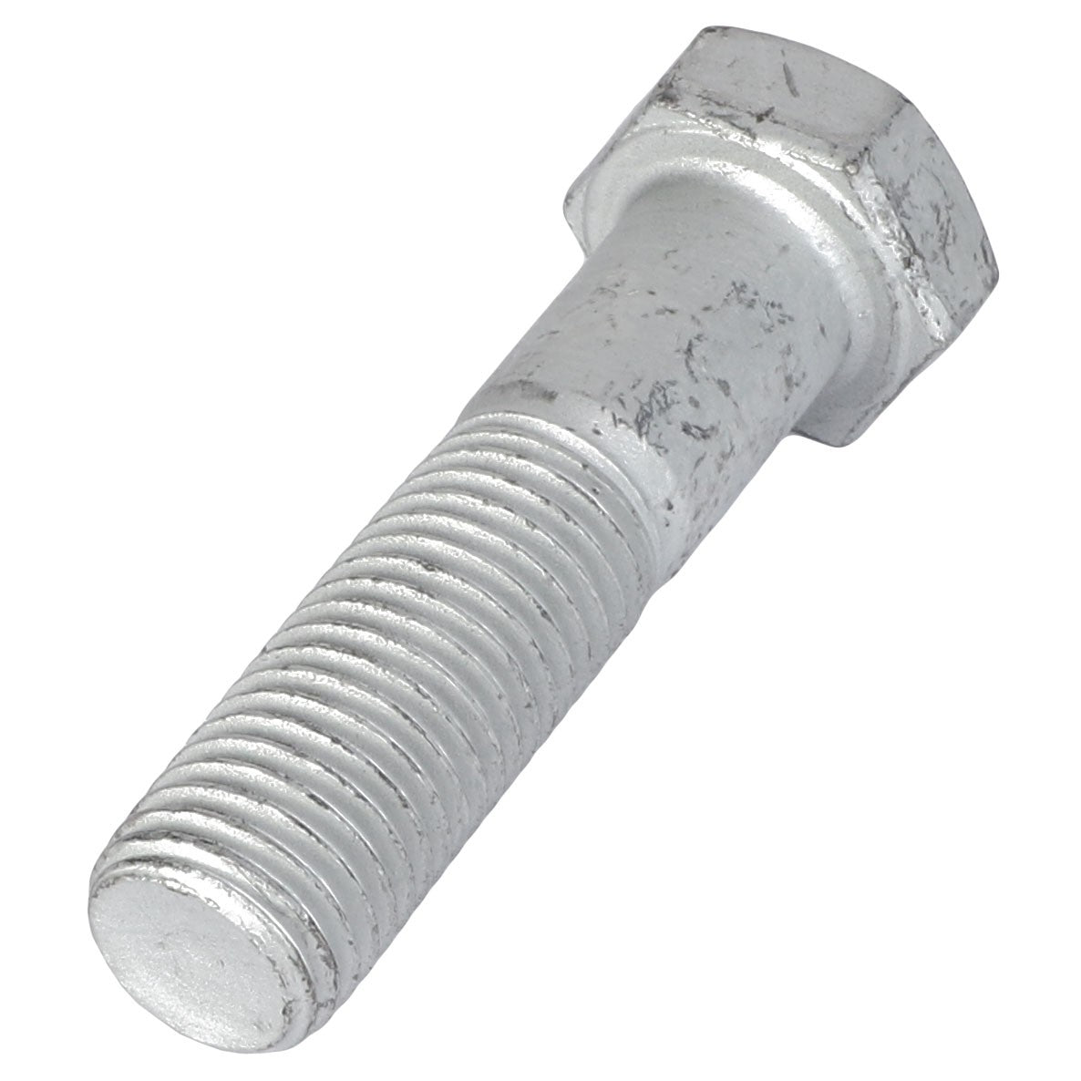 A close-up of an AGCO Hexagonal Head Bolt - Sn1753, showcasing its silver threading and hexagonal head, lying on a white background. No current product description available.