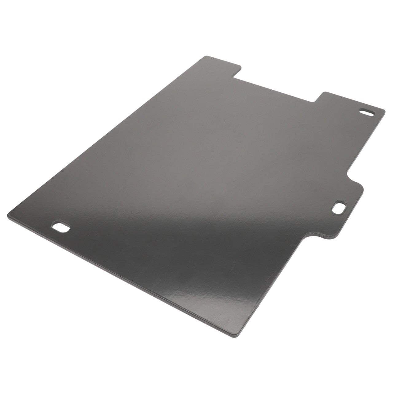 The AGCO Access Plate - Acw089560A is a rectangular metal plate with rounded and notched edges, featuring two holes for mounting, making it perfect for secure installations.