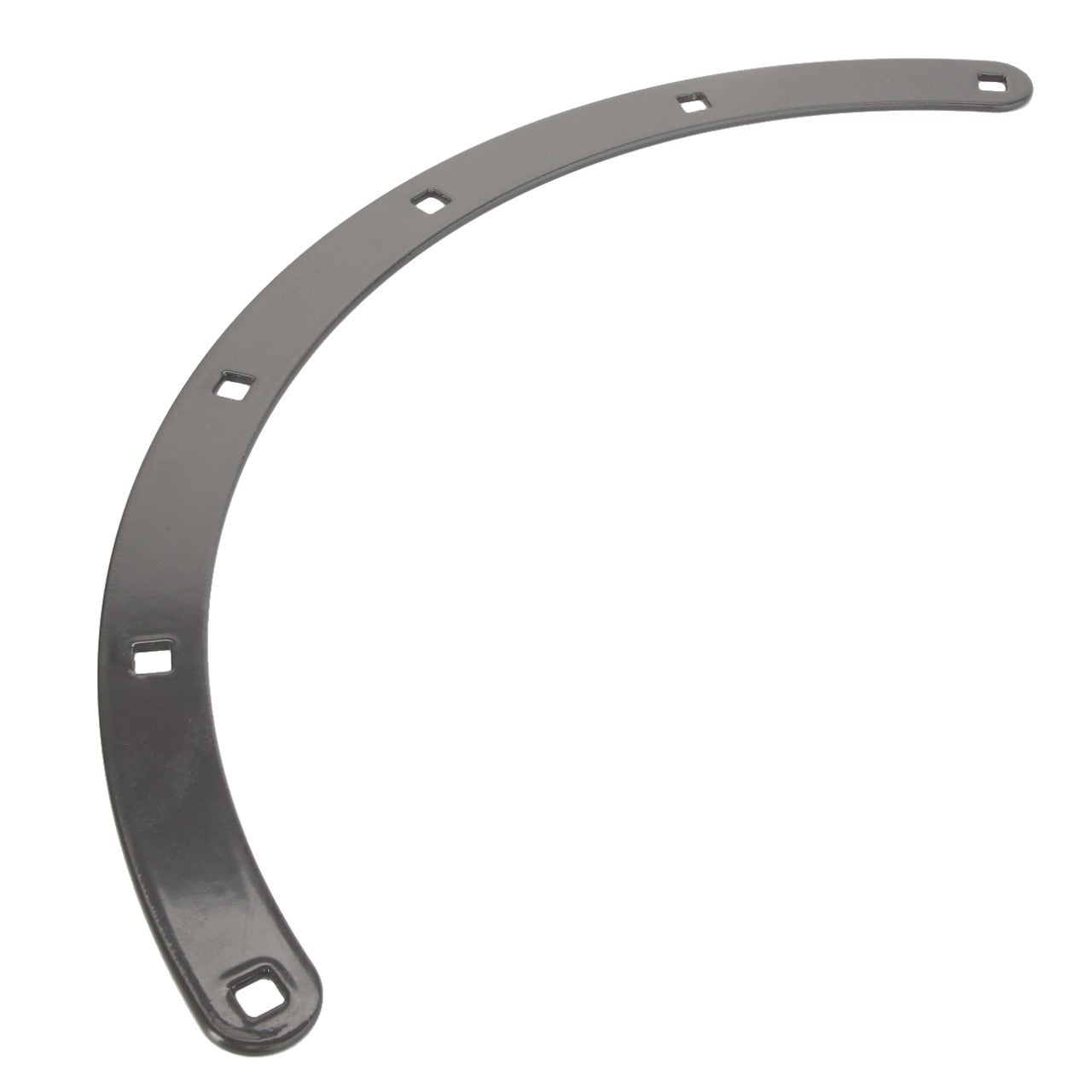 The AGCO Clamp - Acw2130360 is a curved metallic bracket featuring multiple square cutouts and a hole at one end. Currently, no additional product description information is available.