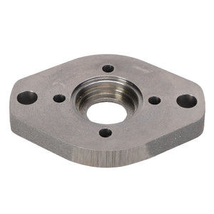 Introducing the AGCO | FLANGE - AG126826, a metal flange designed with a central threaded hole and three symmetrically arranged unthreaded holes.