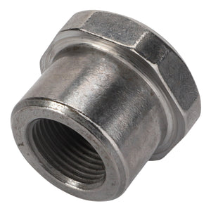 A close-up of the AGCO Thrust Piece - F931150071100, featuring a threaded interior and a hexagonal exterior for wrench compatibility; no current product description information is available.