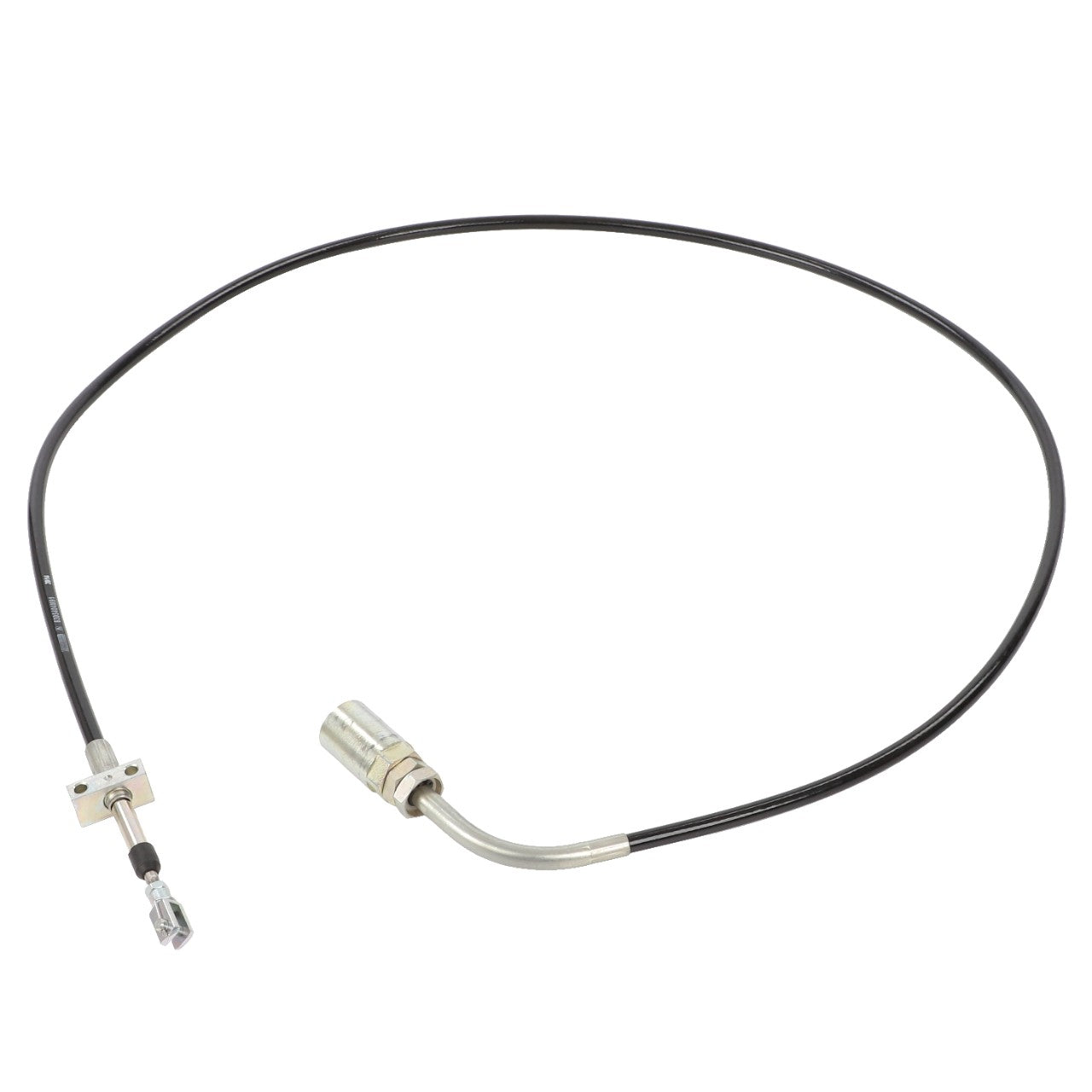 Product Description: The AGCO | Cable - 6305404M91, made by AGCO, is a black cable featuring a metal connector on one end and a small rectangular attachment on the other end.