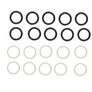 A set of eight black AGCO O RING - AL4500386 and eight white washers, arranged in two rows on a white background.