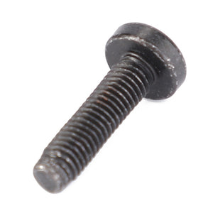 A close-up view of the AGCO Thread-Cutting Tapping Screw - X493007700000, featuring a black metal finish, partially threaded shaft, and flat round head, reminiscent of the precision found in Fendt Vario Gen6 machinery.