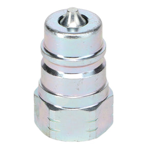 Close-up of the AGCO QUICK COUPLER - AL5045016, a metallic hydraulic quick-connect fitting with a threaded end designed for securely and efficiently connecting fluid transfer lines. Compatible with various machine sizes, this AGCO quick coupler ensures a reliable connection.