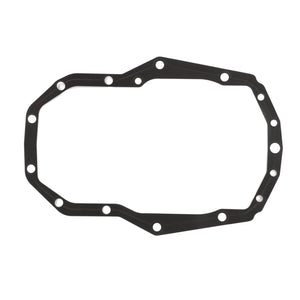 The AGCO Gasket, Hydraulic Lift Cover - 4304438M2 is a black, irregularly-shaped rubber gasket featuring multiple bolt holes around the perimeter, making it ideal for use with genuine seals and gaskets on Massey Ferguson Models.