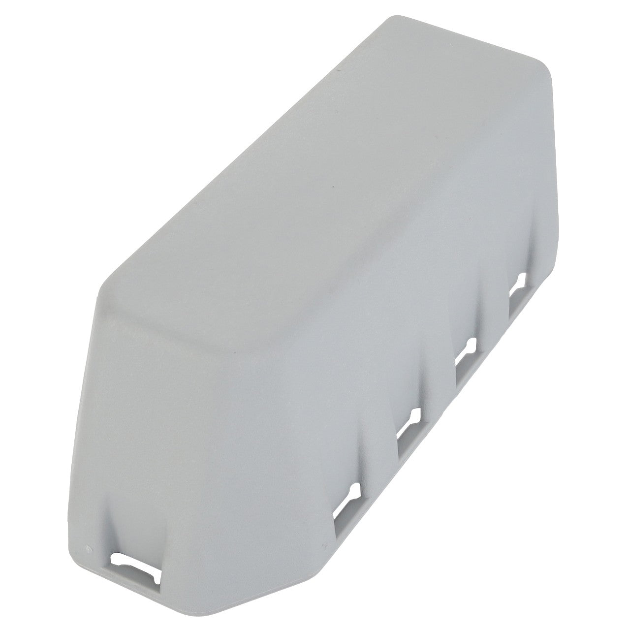 The AGCO Cap - Acp0312980 is a rectangular, light gray plastic housing featuring a slotted design on the sides. No current product description available.