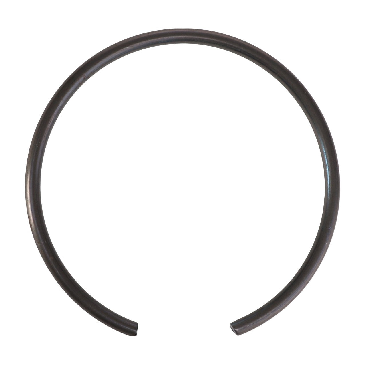 A black, open metal ring, the AGCO | RING - AL5016665 by AGCO, shapes a partial circle against a pristine white background, embodying sleek minimalism.