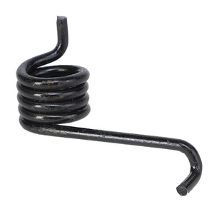 The AGCO Spring - 150934M2 is a coiled metal torsion spring with one elongated straight end and one shorter curved end, commonly found in Massey Ferguson machinery.