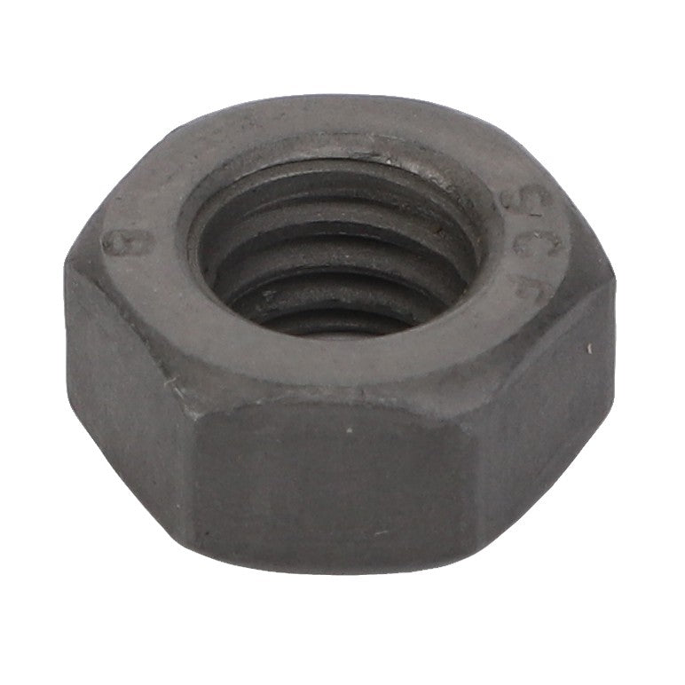 The AGCO | Hex Nut - Acw6063620 from AGCO is a durable hexagonal metal nut featuring a precisely threaded hole at its center, designed for securely fastening a bolt.