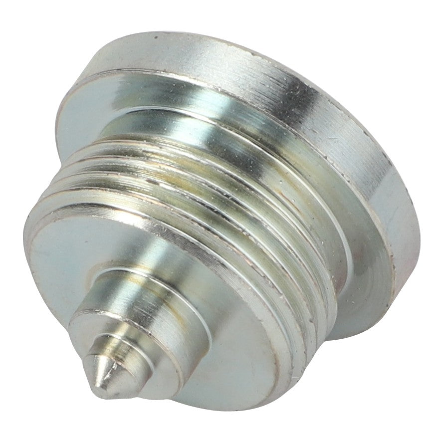 The AGCO | SCREW - F916961022080 is a metal threaded plug with a pointed tip, designed for sealing or closing off openings in machinery or pipelines. No current product description information is available.