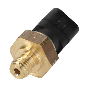 Close-up view of the AGCO Oil Pressure Sensor - 4226183M1, featuring a brass and black metal threaded design with a hexagonal base and an electrical connector, ideal for Valtra tractors.