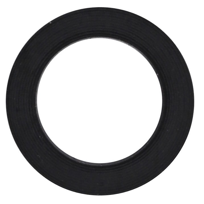 A close-up image of the AGCO Gasket, Front Axle - 3788149M1, featuring a black rubber washer with a central hole, reminiscent of the shock absorber gaskets used in various Massey Ferguson models.