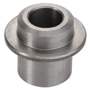 The AGCO | BUSH - D28751218 is a cylindrical metal bushing with a flange that includes a central hole and features a precisely machined surface.