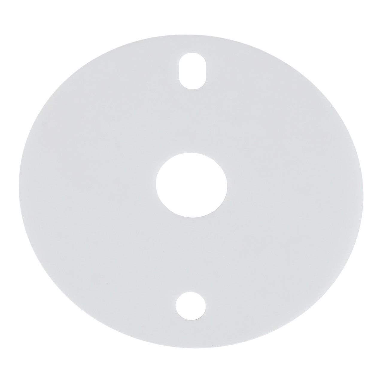 A round white plastic disc, identified as the AGCO Shim - Acw0670630, features three holes—one in the center and two near the edge for mounting. No current product description information available.