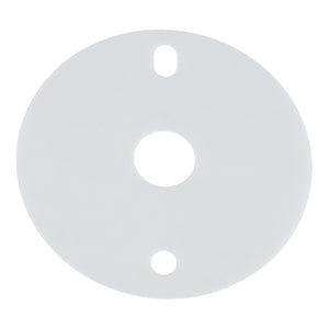 A round white plastic disc, identified as the AGCO Shim - Acw0670630, features three holes—one in the center and two near the edge for mounting. No current product description information available.