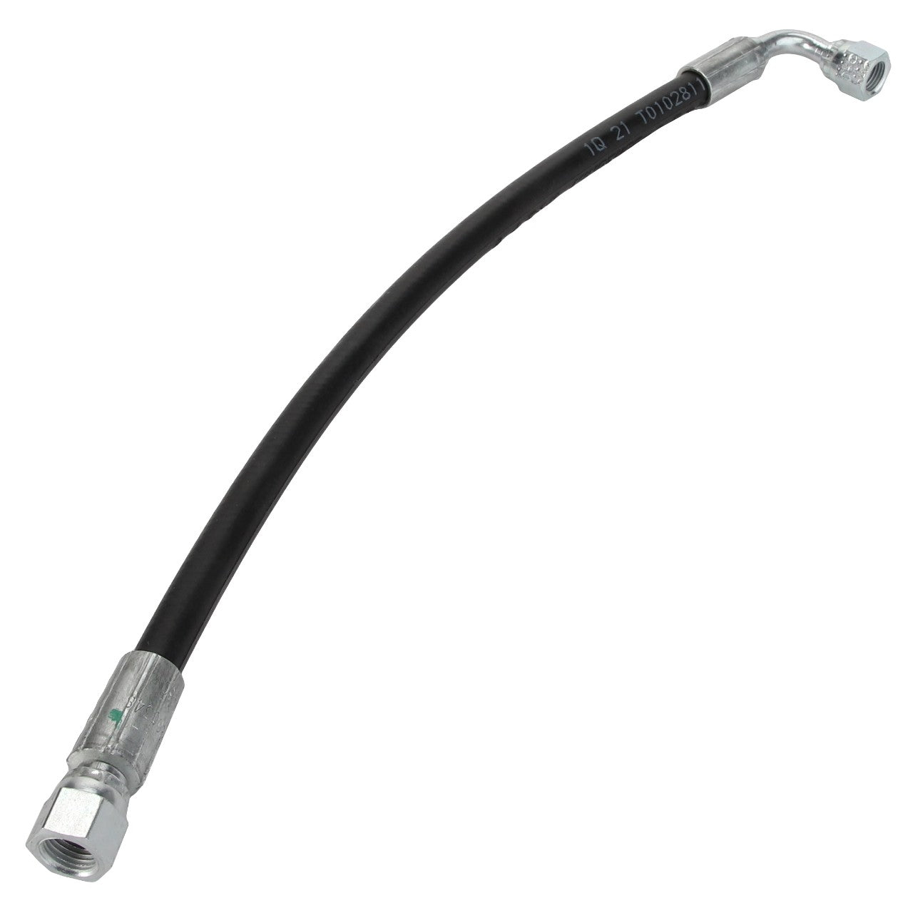 The AGCO Brake Hose - Acx2340460 features black flexible tubing at its center and metal connectors on both ends, designed for optimal performance.