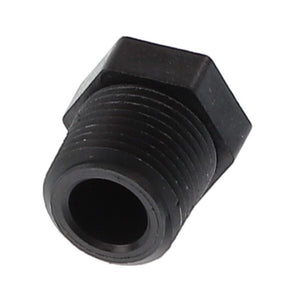 Close-up view of the AGCO | PLUG - AG521172, a black, threaded hex nut with a hollow center. No additional product description information available at this time.