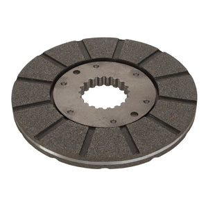 The AGCO Brake Disc - D46100752 is a circular metal disc featuring a grooved pattern and a central hole with inner teeth, similar to a clutch plate or gear component. Currently, there is no product description information available for this item.