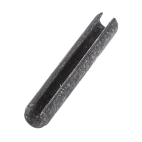 Close-up image of the AGCO | Tensioning Pin - X500609900000, a cylindrical metal pin featuring a longitudinal slot, frequently utilized as a tension or spring pin in mechanical assemblies, especially in Fendt models.