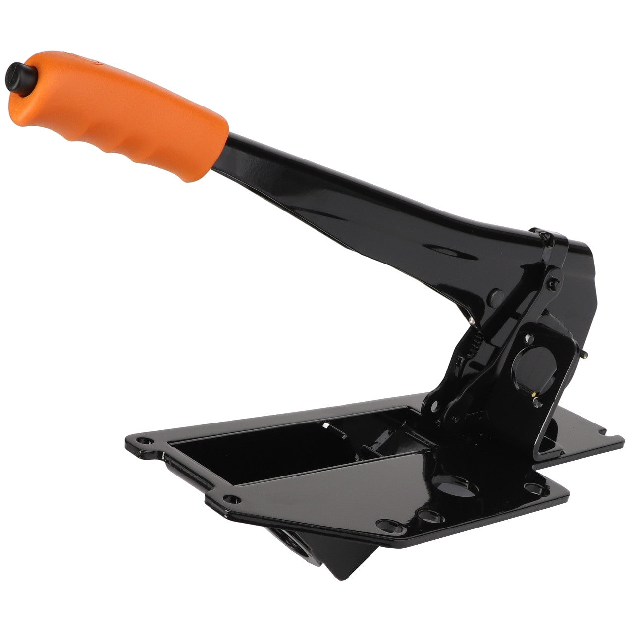 The AGCO Hand Brake Lever - Acw204136C, featuring a black and orange design and mounted on a metal base, is viewed from a slight angle. No current product description information is available.