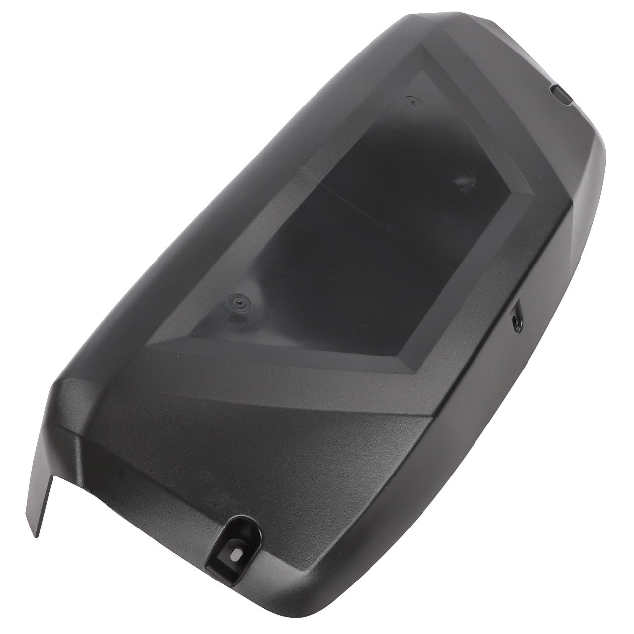 The AGCO Cover - Acp0297950 from brand AGCO is a black, angular plastic cover featuring multiple screws and a central rectangular indentation. Currently, there is no detailed product description available.