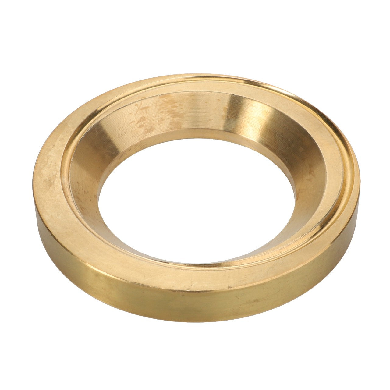 No current product description available for the AGCO Adjusting Washer - Acp0369090, a brass ring-shaped washer with a central hole used in mechanical applications, placed on a white background.