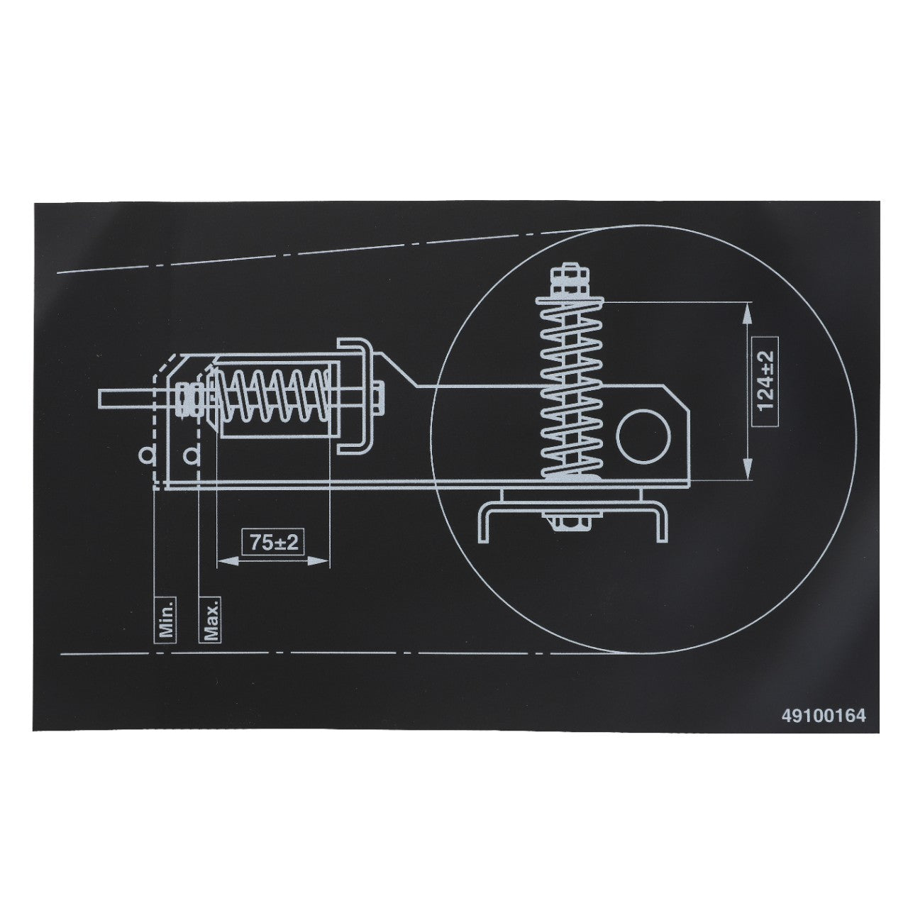 Technical blueprint showing detailed spring mechanism design with measurements in millimeters for AGCO | DECAL - D49100164. No current product description information is available.