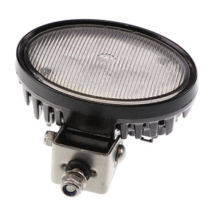 AGCO's FLOOD/WORK LIGHT - ACW1655190 is an oval-shaped, industrial light featuring a ribbed glass cover mounted on a sturdy metal bracket.