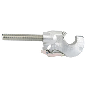 The AGCO Top Link, Hook End, Cat 3 - Acp0290930 features a silver metal clamp with a threaded rod extending from one end and a hook-like opening on the other, making it perfect for AGCO Parts or any top links in your hitch and linkage components.