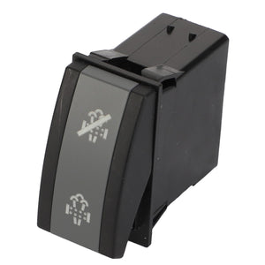 The AGCO SWITCH - ACP0534420 is a black and gray rocker switch, featuring icons for a defrosting function with a fan symbol and wavy lines. Currently, there is no additional product description information available.