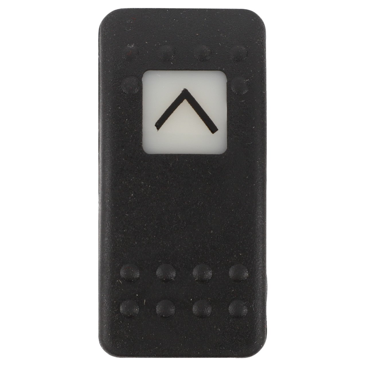 Close-up of a black AGCO tactile elevator button (Product Name: AGCO | SWITCH - D45000124) with a raised arrow pointing up.