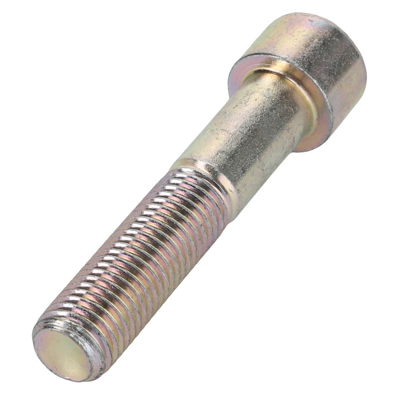 A close-up view of the AGCO Hex Socket Head Capscrew - 3009312X1 reveals a metallic screw with a partially threaded shaft. The cylindrical head features a recessed hexagonal drive. The capscrew appears to be new and unused, showcasing its pristine condition.