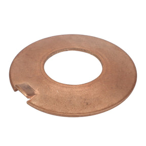The AGCO Thrust Plate (V30965100) is a durable and precisely fitting copper flat washer, featuring a large central hole and a small outer notch, suitable for various applications.