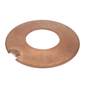 The AGCO Thrust Plate (V30965100) is a durable and precisely fitting copper flat washer, featuring a large central hole and a small outer notch, suitable for various applications.