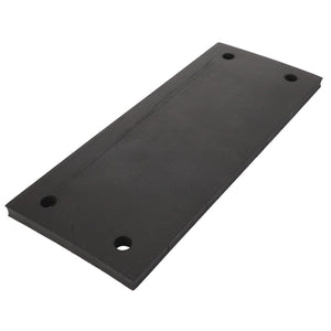 The AGCO Rubber Plate - Fel151139, a rectangular black rubber bumper from AGCO, is designed with durability in mind and features four evenly spaced holes at the corners.