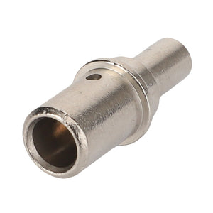 A close-up image of the AGCO Socket Contact Pin - 816900043200, a metallic cylindrical connector with a hollow center.