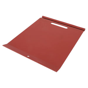 A rectangular, red metal sheet with a cut-out handle and a folded edge on one side, reminiscent of the durable designs found in AGCO's Door - 3759840M2 model.