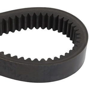 A close-up image of the AGCO | V BELT - D26746998, a black, toothed, rubber timing belt shaped in an oval loop. No current product description information available.