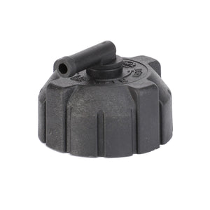 The AGCO Expansion Tank Cap (4356380M1) is a black plastic cap featuring a protruding nozzle and a textured grip, making it perfect for use with heavy-duty machinery such as the Massey Ferguson MF 8737 S.