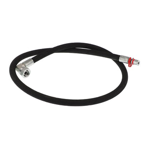 AGCO HOSE - AL9031156 is a black rubber hose equipped with metal connectors on both ends, and one connector features a red ring near it. No additional product description information is available.