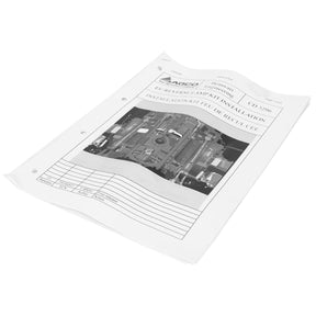A neatly arranged stack of AGCO FIT.INSTRUCTION - CD3296 printed manuals features a cover page with an engine diagram and the label "Installation Manual" in multiple languages, providing detailed instructions in the absence of current product description information.