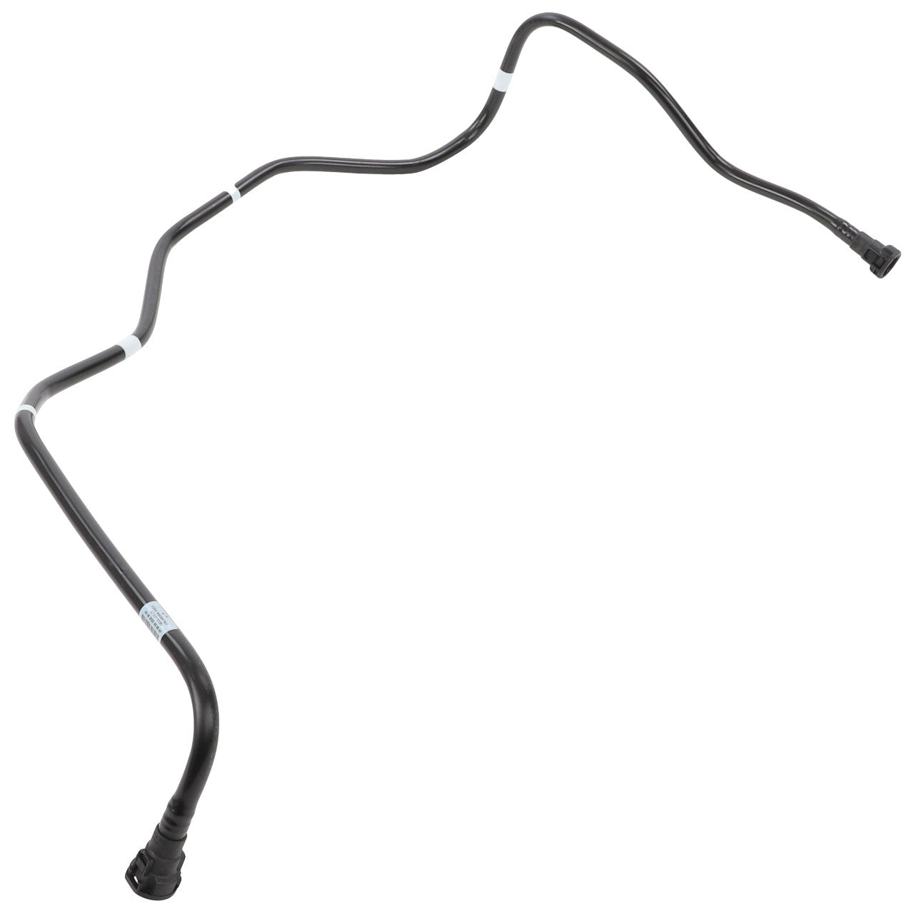 The AGCO Tube - Acw0150080 is a black, curved automotive brake line with various bends and contours, featuring connectors at both ends.